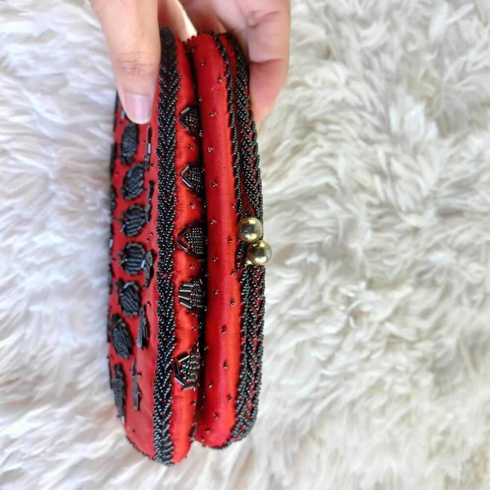 Ruby Red Small Black Strawberry Shape Beaded Clut… - image 4